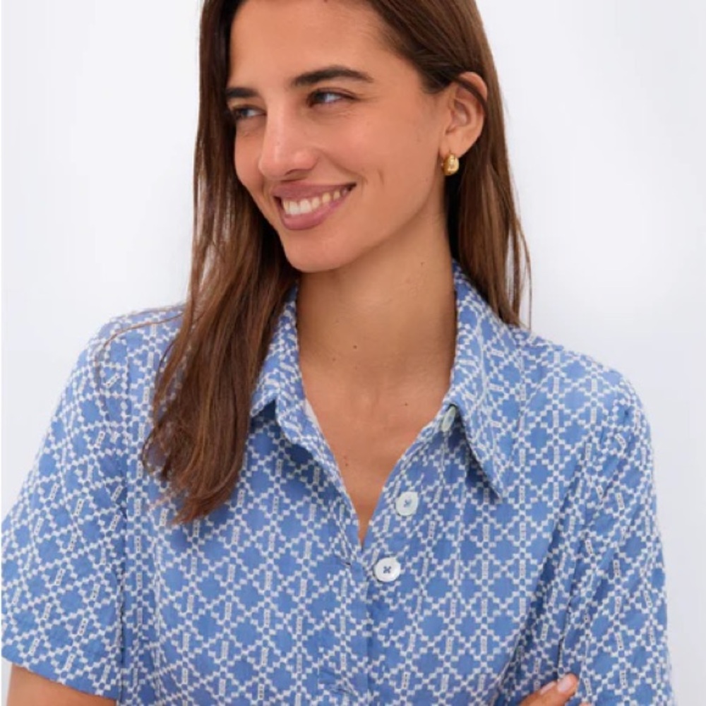 Pomander Place Blue and White Short-Sleeve Shirt Dress - Picture 2 of 2